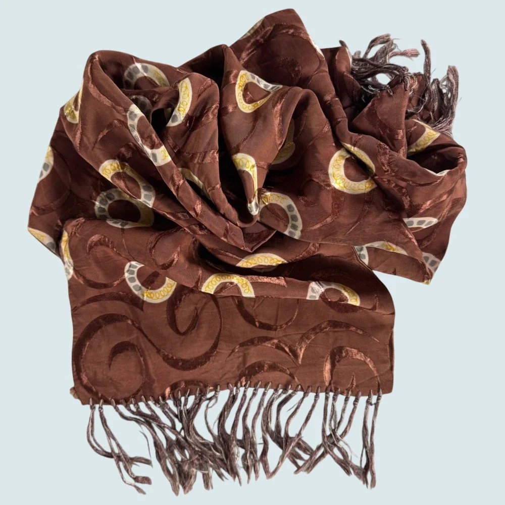 Vintage 1940s Scarf by Cisco Men's Rayon Evening Scarf Fringed Abstract